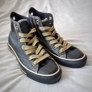 Black leather high top converse